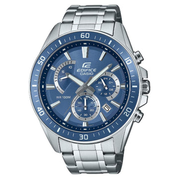 Ρολόι Casio Edifice EFR-552D-2AVUEF χρονογράφος με ασημί ατσάλινο μπρασελέ και μπλε καντράν.